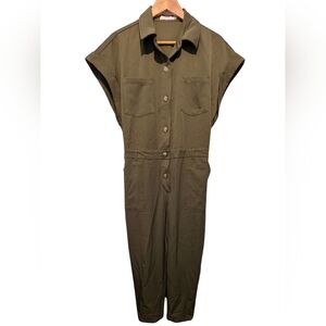 Jumpsuit ,Flight Suit Style, Cap Sleeve, Button up, Pant Romper With Col…